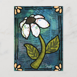 Vit Daisy på blå bakgrund - kollage Vykort