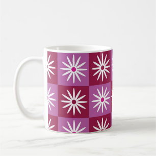 Vit daisy på kontrolltavlan Red and Rosa Mönster Kaffemugg