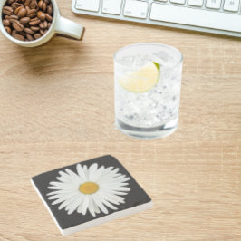 Vit Daisy på svart Blommigt Stenunderlägg