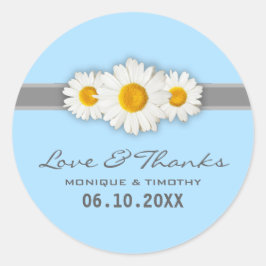 Vit Daisy Ribbon Blue Bröllop Tack Stickers Runt Klistermärke