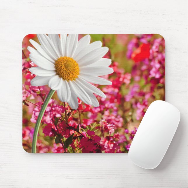 Vit Daisy Rosa Blommigt Mouse Pad! Muspets Musmatta (Med mus)