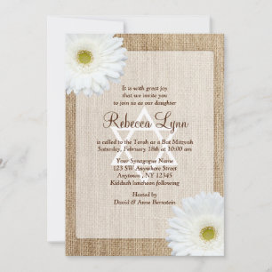 Vit Daisy Rustik Burlap Western Bat mitzvah Inbjudningar