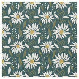 Vit Daisy Teal Blommönster Tyg