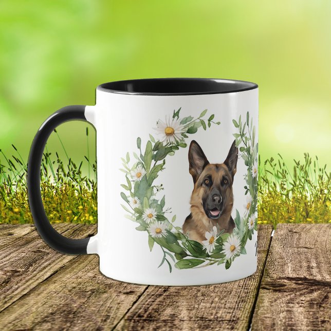 Vit Daisy Utandning Tysk Shepherd Hund Mugg (Skapare uppladdad)