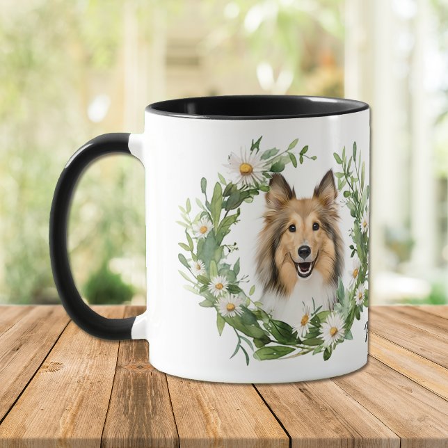 Vit Daisy Utandningskollie Hund Mugg (Skapare uppladdad)