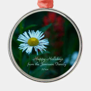 Vit Daisy Wildblomma, Grönt, Namn, jul Julgransprydnad Metall