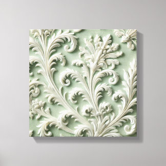 Vit Damask Blommönster Mjuk Grön Bakgrund Canvastryck