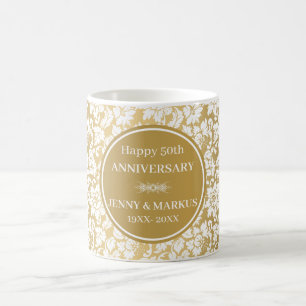 Vit Damask Guld-bakgrund Kaffemugg