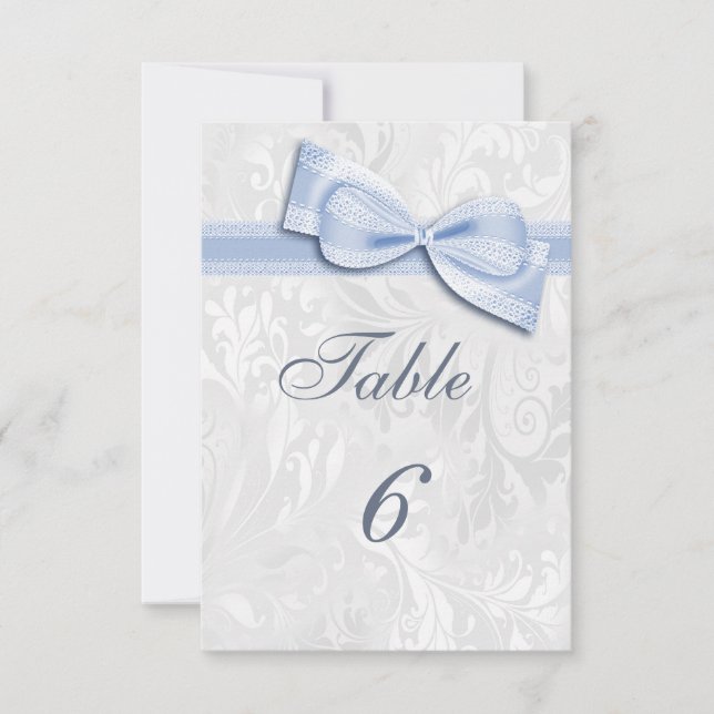 Vit Damask och Blå Falsk Bågning Inbjudningar (Framsida)