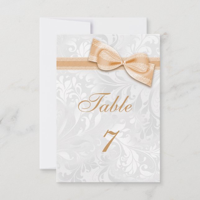 Vit Damask och falsk persikå böj Inbjudningar (Framsida)
