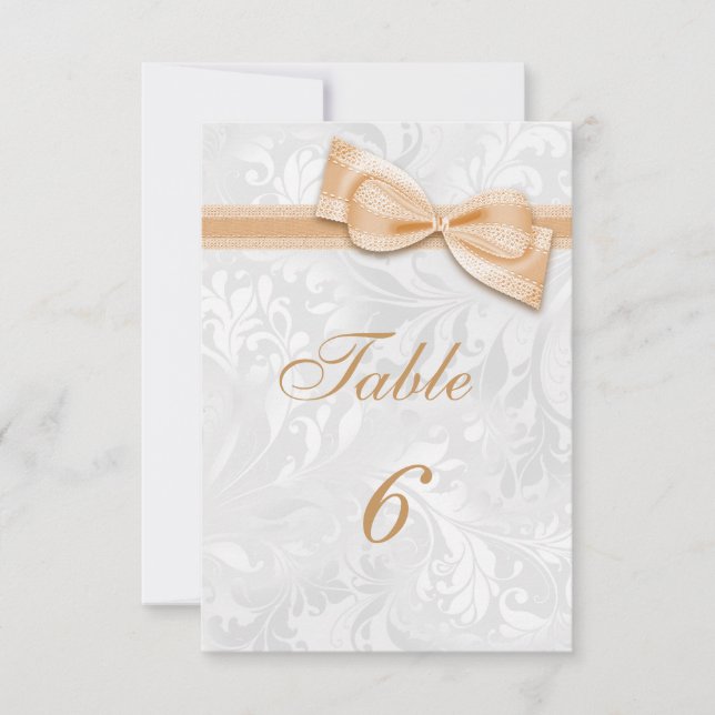 Vit Damask och falsk persikå böjning Inbjudningar (Framsida)