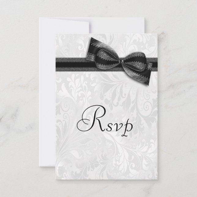 Vit Damask och falskt band RSVP OSA Kort (Framsida)