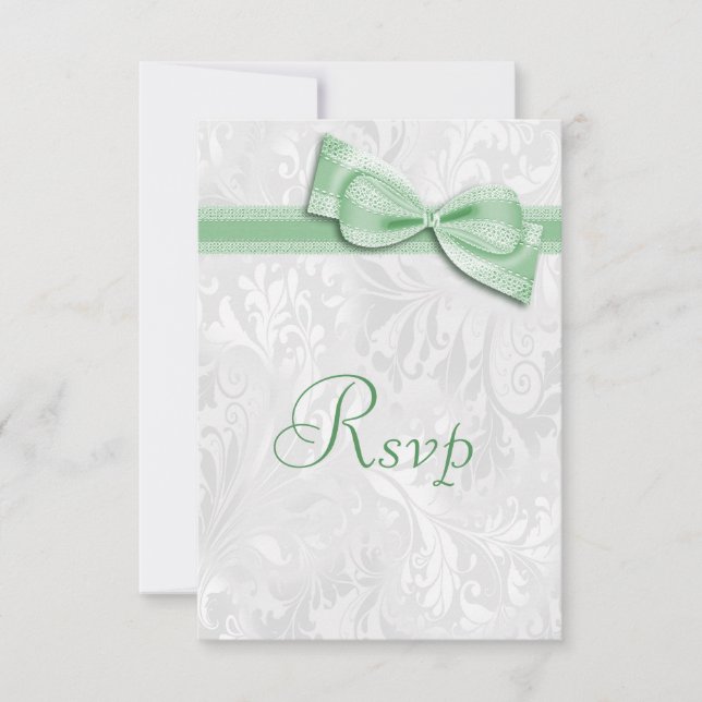 Vit Damask och falskt band RSVP OSA Kort (Framsida)