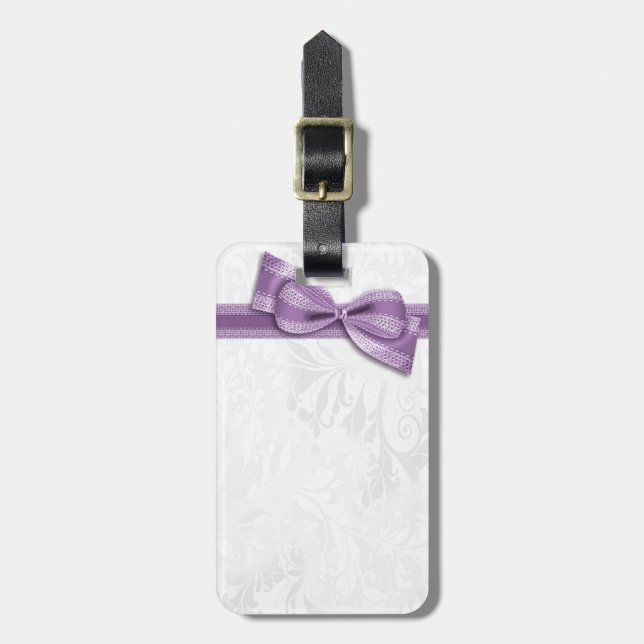 Vit Damask och lila falsk båge Bagagebricka (Vertikal Framsida)