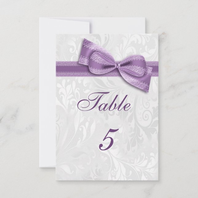 Vit Damask och Lila Falsk Bågkrage Inbjudningar (Framsida)