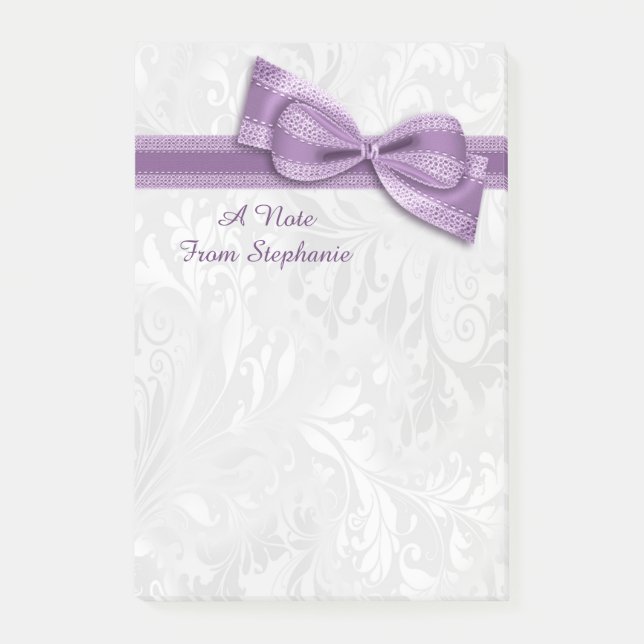 Vit Damask och lila falsk slinga Post-it Block (Framsida)