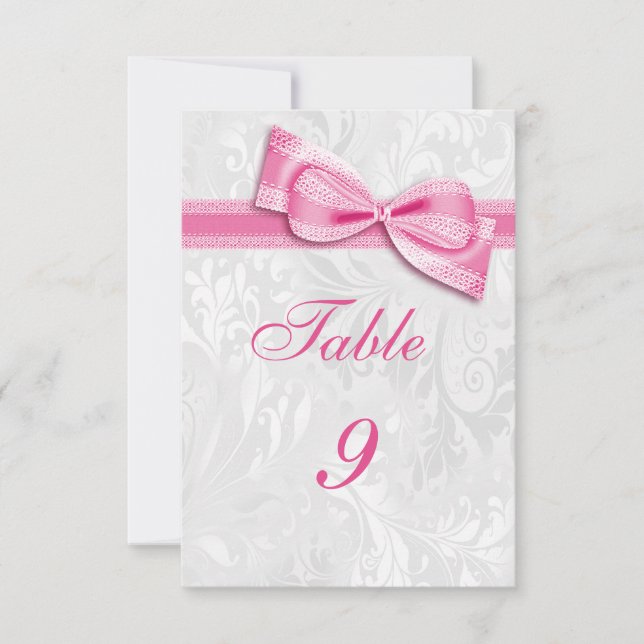 Vit Damask och Rosa Falsk Rosett Inbjudningar (Framsida)
