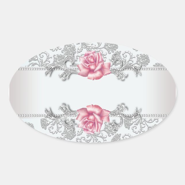 Vit Damask Rosa Ros Kuvert Sigill Sticker Etikett (Framsida)
