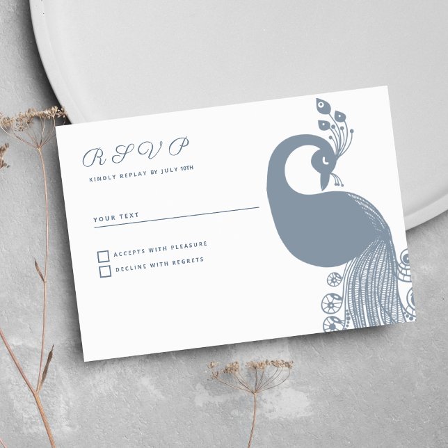 Vit dammblått royal elegant OSA Inbjudningar (White dusty blue royal peacock elegant RSVP )