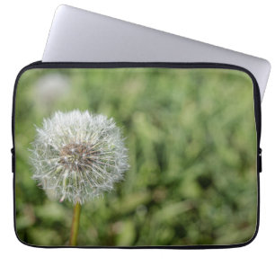 Vit dandelionblomma på grönt gräs laptop fodral