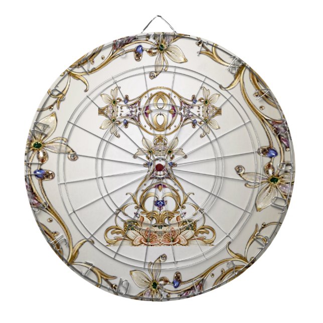 Vit Dartboard Blommigt Guld Darttavla (Framsidan)