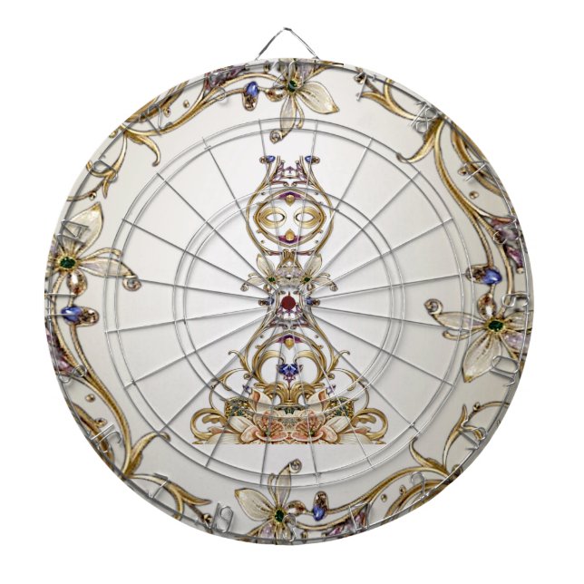Vit Dartboard Blommigt Guld Darttavla (Framsidan)