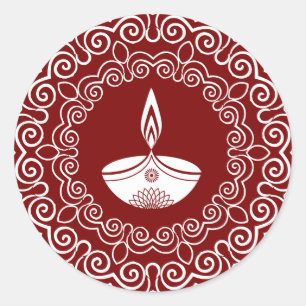Vit dekorativ diwali-lampa med Rangoli-design Runt Klistermärke
