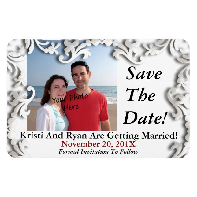 Vit dekorativ Spara datumet eller... Fotomagneter Magnet (Horisontell)