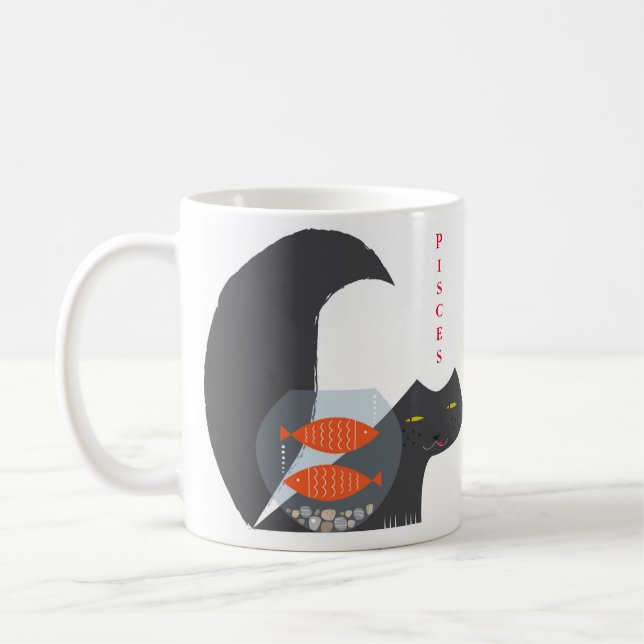 Vit den 11 uns klassikermuggen/Pisces-katten Kaffemugg (Vänster)