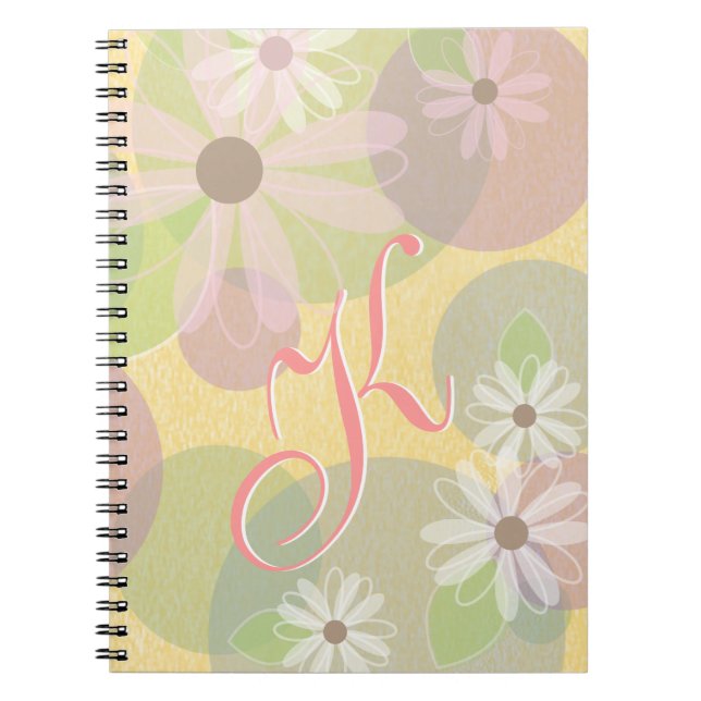 Vit & den rosadaisy & färgaden cirklar monogramen anteckningsbok med spiral (Framsidan)