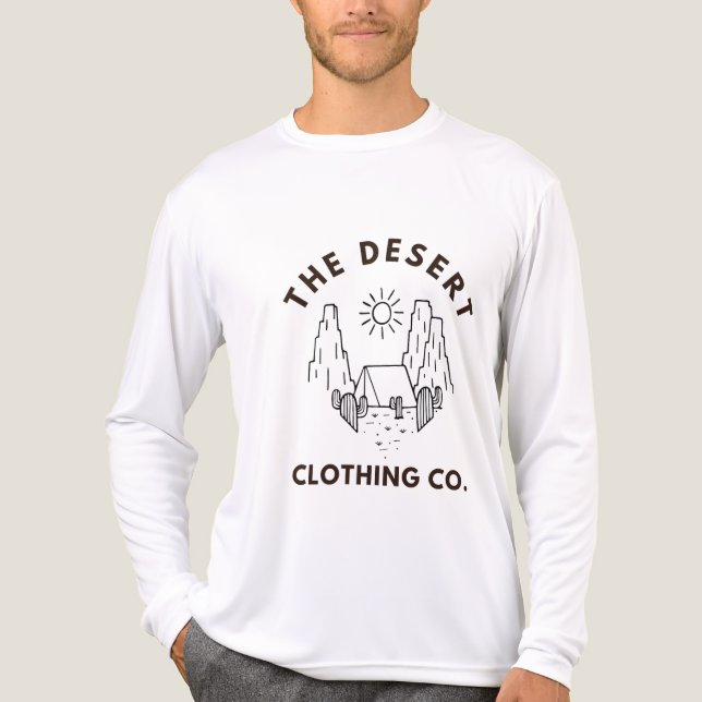 vit design med öken och våg i hel ärm t shirt (Framsida)