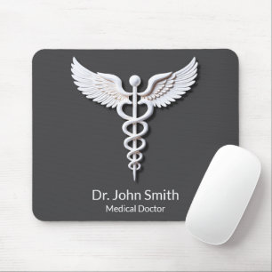 Vit, detaljerad, ren Caduceus Anthracite Medical Musmatta