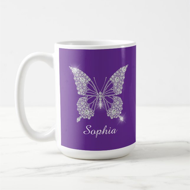 Vit Diamant Fjäril, Skriptnamn, Lila Kaffemugg (Vänster)