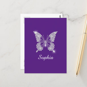 Vit Diamant Fjäril, Skriptnamn, Royal Purple Vykort