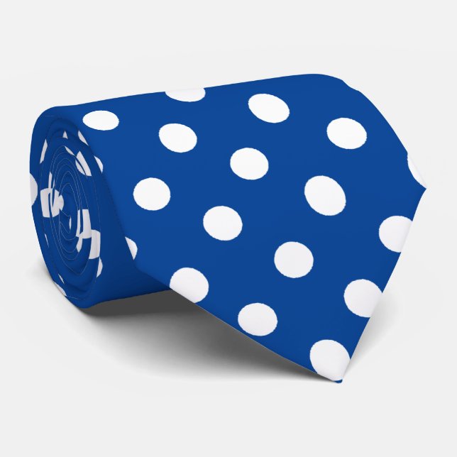Vit djupblå Polka dots Mönster Slips (Rullad)