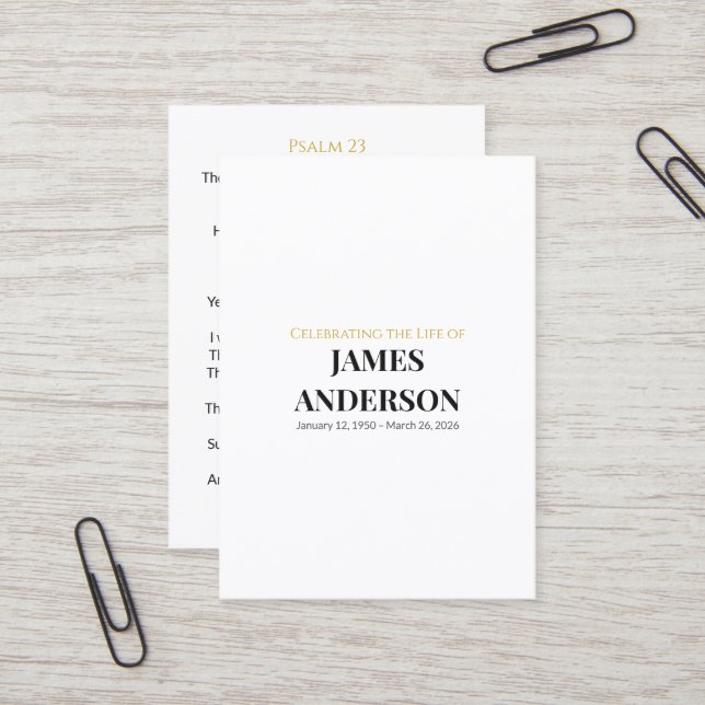 Vit dödsannons mall | Psalm 23 Visitkort (Fram/Back In Situ)