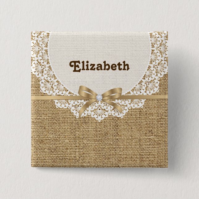 Vit doft med snöre och linn naturlig kolv knapp (Framsida)