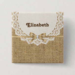 Vit doft med snöre och linn naturlig kolv knapp