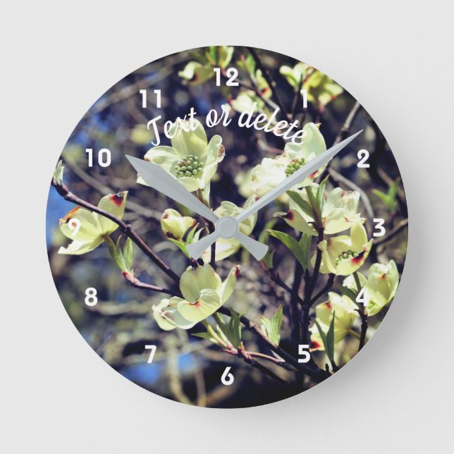 Vit Dogwood Flower-Blommar Personlig Rund Klocka (Framsida)