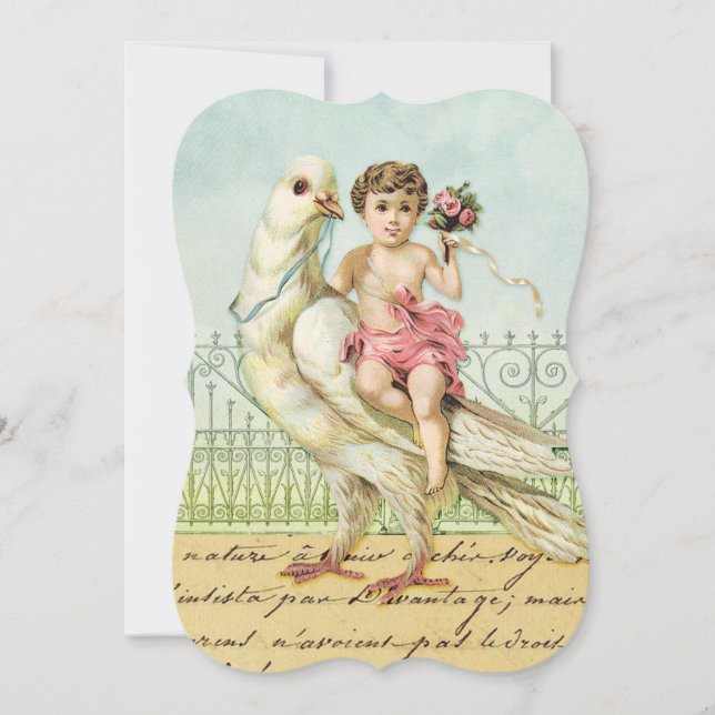 Vit Dove och Cherub Baby Shower 2 Inbjudningar (Framsida)