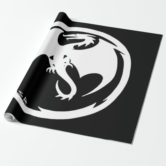 Vit Dragon Black glossy-omslutning papper stor Presentpapper (Utrullad)