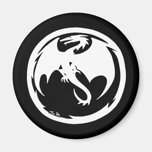 Vit draksvart magnet (Framsidan)