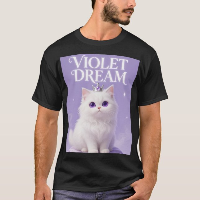 Vit Dröm Katt Kunglig Lila Ögon Estetisk Grafi T Shirt (Framsida)