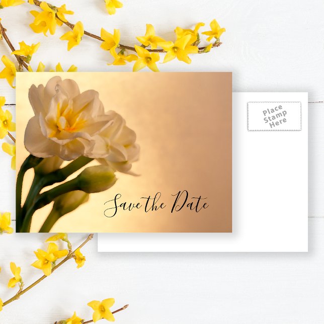 Vit dubbel påsklilja vårbröllop Save the Date Meddelande Vykort (Skapare uppladdad)
