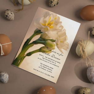 Vit Dubbla Daffodils Blommigt Påsk Middag Inbjudningar