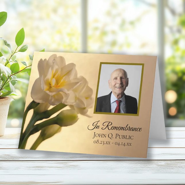 Vit Dubbla Daffodils Tack Funeral Sympathy Kort (Skapare uppladdad)