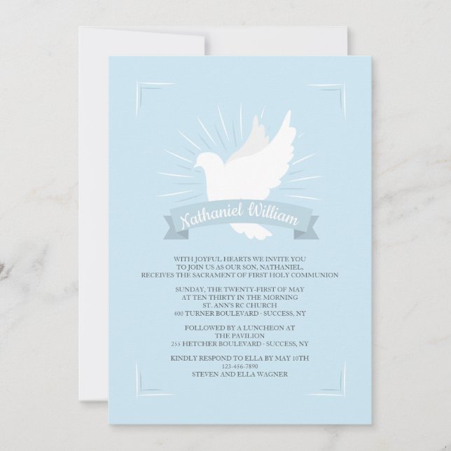 Vit duva i blå Religiösa-inbjudan Inbjudningar (Framsida)