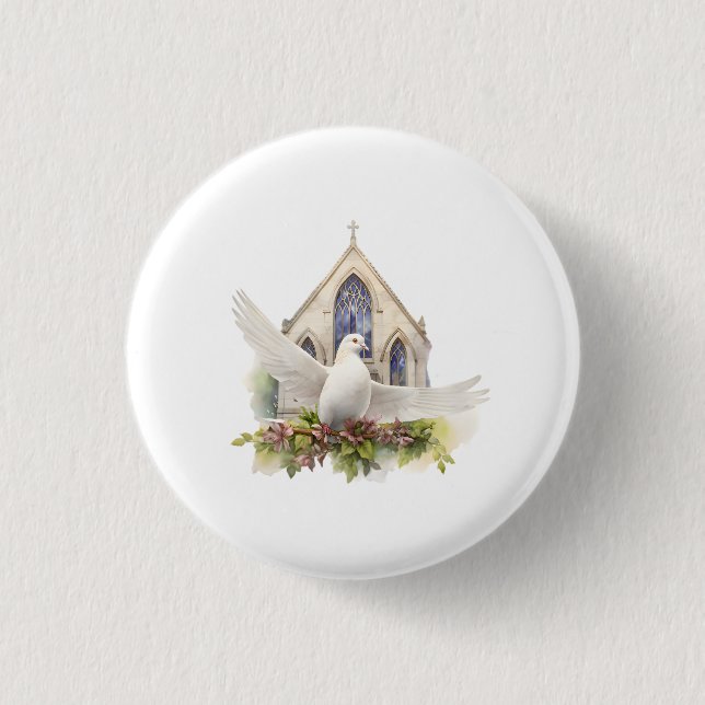 Vit duva med kyrka knapp (Framsida)