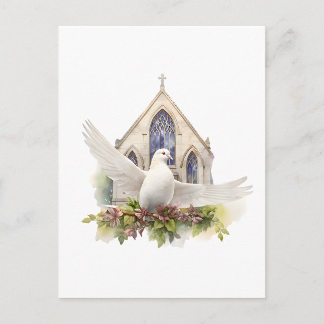 Vit duva med kyrka vykort (Framsida)