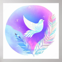 Vit duva med Rosa och blå fjädrar